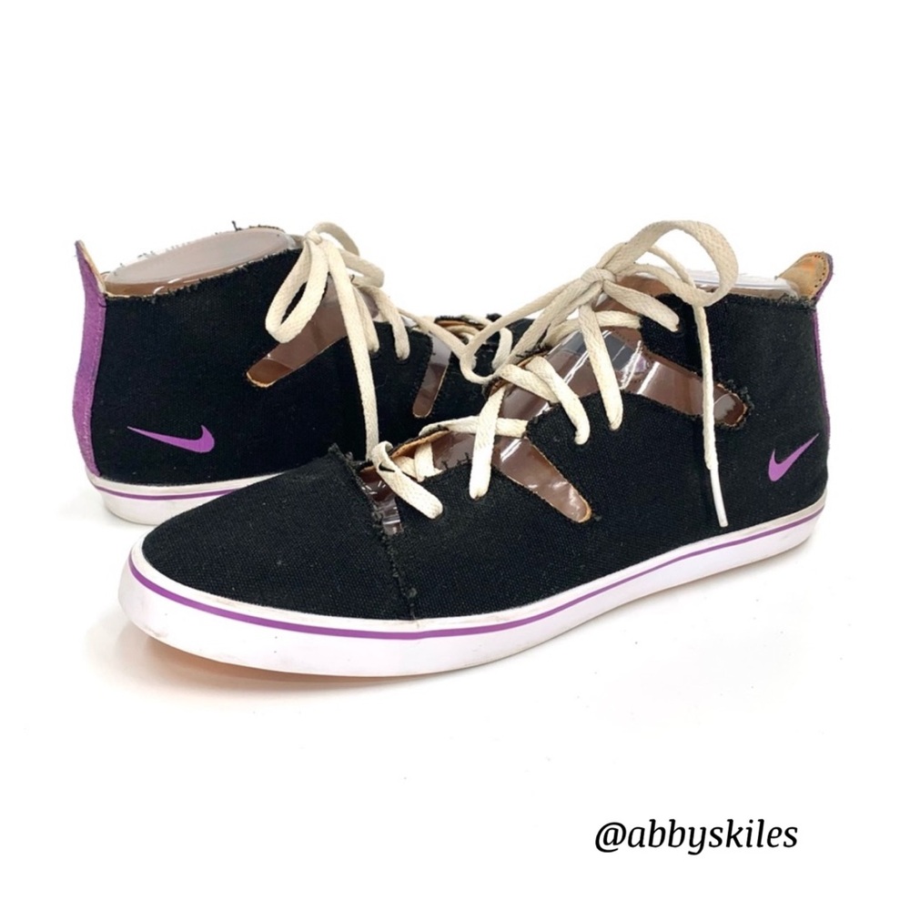 Nike Black and Purple Cut Out Lace Up Sneakers Size 8.5 Y2K Streetwear